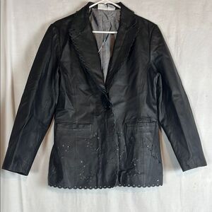 Vintage Leather Styleworks Floral Cut Outs & Scalloped Edges Jacket